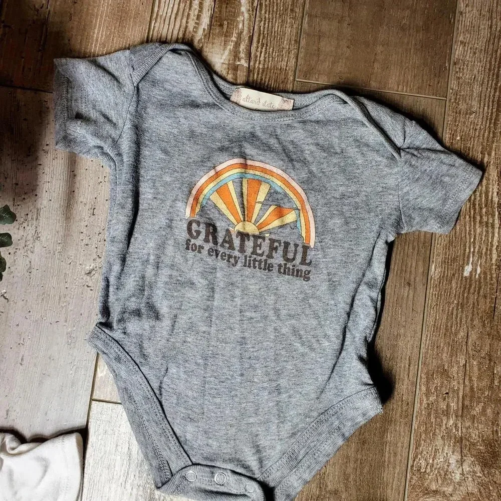 Baby Boy Casual Top Bundle - 3 Bodysuits - Gray White - Happy Camper & Grateful